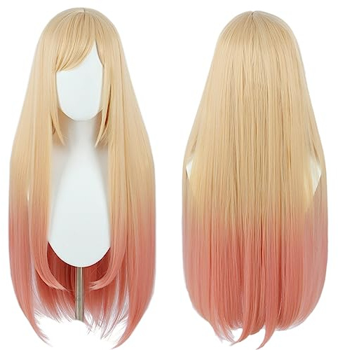 Linfairy Lungo bionda Dye Rosa Cosplay Parrucca Halloween Costume Goshenite Parrucche per Kitagawa Marino