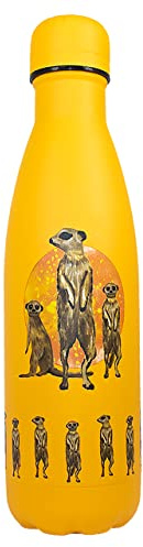 NatureVac - Meerkat 500ml Insulated Water Bottle from Deluxebase. Yellow Stainless Steel Thermal Flask for Gym, Office, Travel - Double Wall Vacuum, Leak Proof & BPA-Free - Cold for 24h/Hot 12h