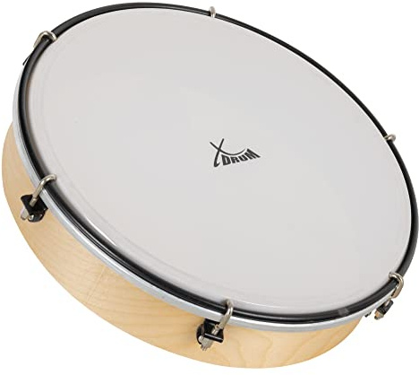 XDrum HTM-12K 12 Handtrommel mit Kunststoff-Fell - Rahmentrommel mit Fell aus Polyester - Stimmbar mit 6 Spannhaken - Holzrahmen aus Ahorn - Ergonomischer Griff - Natur