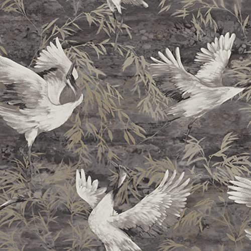 Patagonia Sarus Cranes Wallpaper Charcoal Grey Holden 36104 - Birds - Paste The Wall