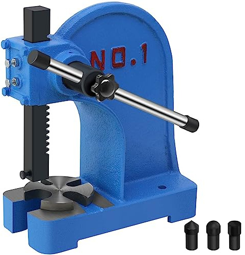 PNBO 1 Ton Manual Arbor Press,5.5 Maximum Height Heavy Duty Cast Iron Desktop Punch Press Machine, for Riveting Punching Holes