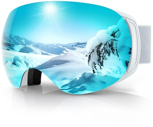 Findway Skibrille für Brillenträger Herren Damen,Snowboardbrille mit Magnetischen Wechselgläsern,Snowboard Brille Magnet Brillenträger Polarisierend OTG,Anti fog, Allwetter Verspiegelt Skibrille