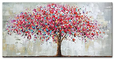 Mintura Kunstwerk handgemalt Der Große Rote Baum Wandkunst Bild Wohnzimmer Acryl Leinwand Wohndekoration Ölgemälde auf Leinwand (120 x 240 cm ungerahmt)