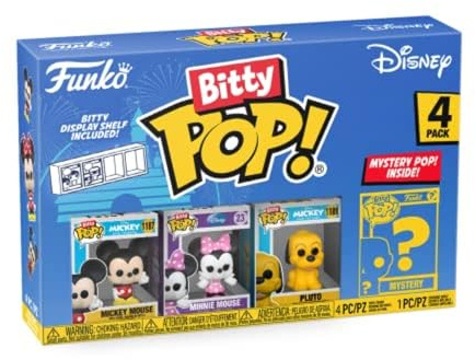 Funko Bitty POP! 4 Pack: Disney - Mickey Mouse, Minnie Mouse (Pink Dress) | Official Cartoon/Animation Merch - Tiny 0.9 inch Figures with Display Shelf - Cake Topper, Party Bag and Stocking Filler Gift