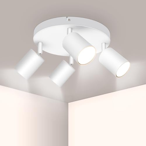 Ketom Deckenstrahler LED 4 Flammig, GU10 Deckenlampe Weiß, Schwenkbar | Lampe Küche Decke Metall, Strahler Innen Wand Modern, Rund, Deckenleuchte 2 Spots für Wohnzimmer, Ohne Leuchtmittel