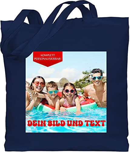 Baumwolltasche - Geschenk mit eigenem Foto und Text personalisiert I Eigenes Bild I Custom Photo Text - Unisize - Navy Blau - jutebeutel kindergarten zum bedrucken kita beutel wechselwäsche