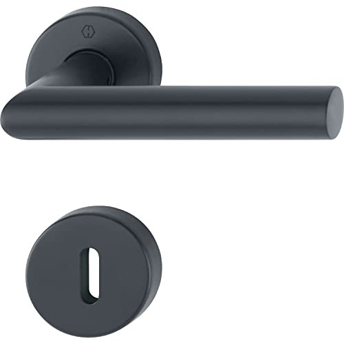 Hoppe Drückergarnitur Amsterdam - Türgriffe auf Rosette mit Rückholfeder - Rosette BB, Edelstahl schwarz matt