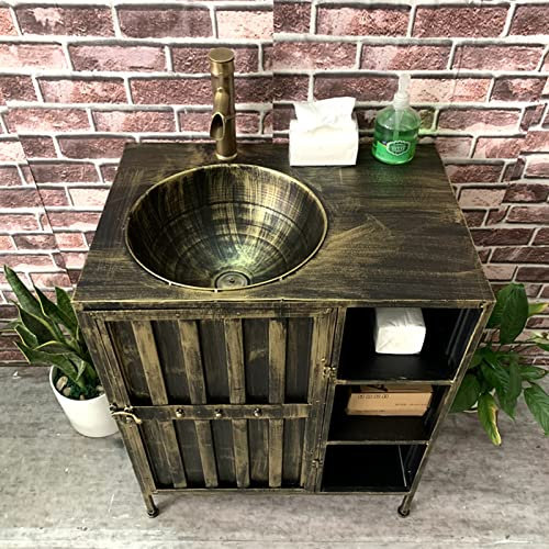 ZARBAILRE Lavandino del Bagno, Lavabo Industriale Vanity da Bagno in Stile Loft in Ferro, Lavabo retrò e Mobile Sottolavabo per Bar Ktv Cyber ​​​​Cafe Stile Industriale (B Mirror)