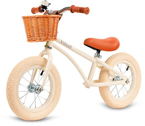 COIL Kinder Laufrad ab 1 Jahr - Lauflernrad mit verstellbarem Lenker und Sattel, Ultraleichter Stahlrahmen, 12 Zoll Luftreifen, Inklusive Klingel und Weidenkorb, Perfekt für Kinder ab 3 Jahre(Creme)