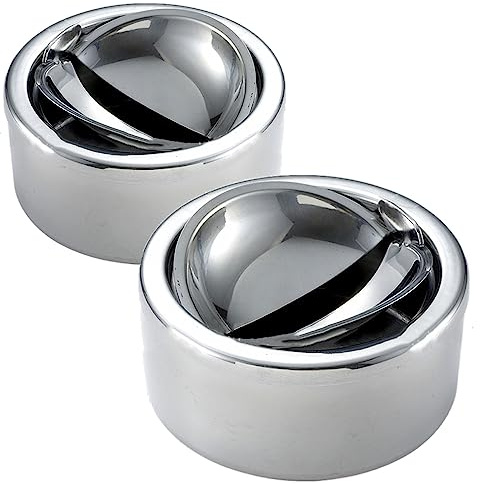 2 Stück Edelstahl Aschenbecher mit Deckel, Windascher Windaschenbecher Runder Ascher für Zuhause Büro Hotel Draussen und Innen