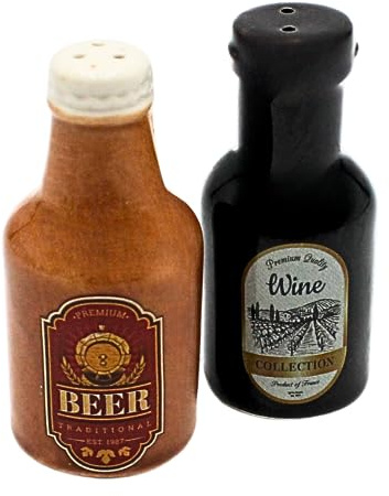 Dekohelden24 Saliera e pepe in ceramica come bottiglia di birra e vino, lunghezza 7 x 3 x 3 cm, altezza 7 cm