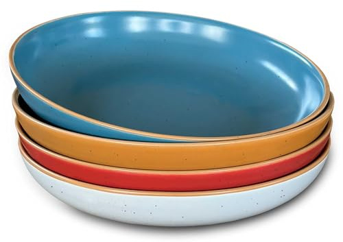 Mora Ceramic Artisan - Cuencos grandes para pasta de 30 onzas, juego de 4 – para servir, ensalada, cena, etc. Plato de cocina/tazón ancho – Apto para microondas, horno y lavavajillas – Platos modernos