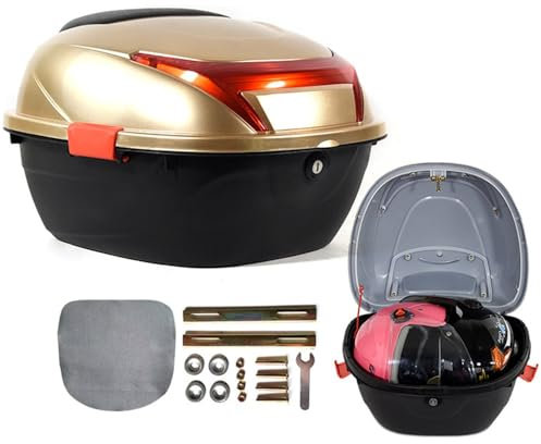 ILOOXI Schwarz Topcase Motorradkoffer 32 Liter, Top Case Motorrad Universal, Rollerkoffer Helmkoffer Für Roller, Mofa, Quad, Mit Rückenlehne Und Reflektierend(Gold)