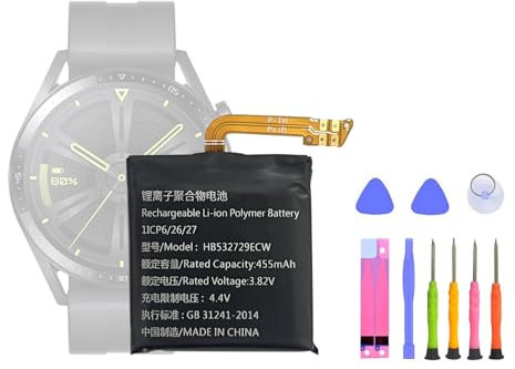 HIGHAKKU HB532729ECW Smartwatch Replacement Battery Compatible with Huawei Watch Smartwatch GT3 46 mm JPT-B19 & Honor Watch 2 46 mm & Honor Magic 2 MNS-B19 with Tools