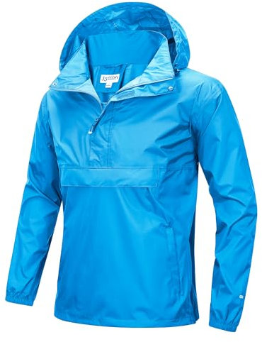 33,000ft Herren Regenjacke Leichter Wasserdichter Packbarer Pullover mit Kapuze und Reflektor für Fahrrad Wandern Outdoor, Hellblau M