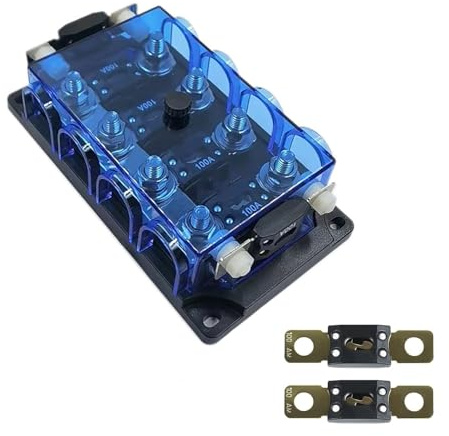 TOOSOAR Sicherungshalter mit Transparenter Schutzhülle,4 Fach Mega Sicherungshalter, Geeignet für Auto Yachten mittelgroße Auto-Stecker