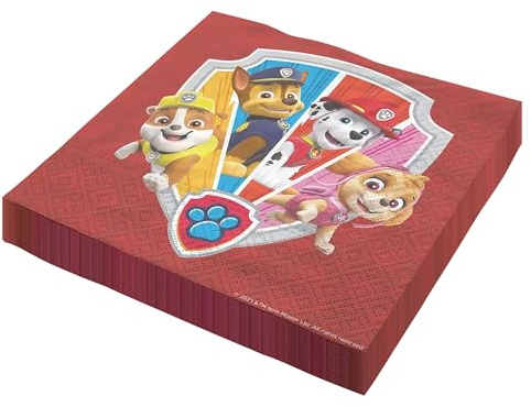 Party Factory Paw Patrol Lot de 20 serviettes en papier, 33 x 33 cm, multicolores, 3 couches, jetables, pour anniversaire d'enfant ou fête à thème