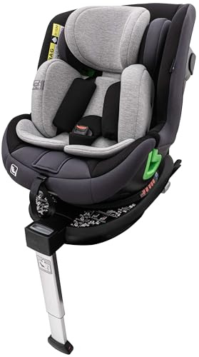 PETEX Auto Kindersitz, i-Size, ca. 40-135 cm, 360° drehbar + ISOFIX + Stützfuß, nach ECE R129, mitwachsender Baby Kinderautositz King, grau, 1 Stück