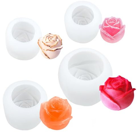 Huamengyuan 4 Stück 3D Silikon Backform DIY Kunsthandwerk Rose Blume Silikon Form Rosen Silikonform Silikon Form für Seife, Fondant, Kerzen,Süßigkeiten, Schokolade, Kuchendekoration Typ 5
