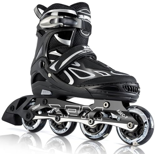 2pm Sports Adjustable Kids Inline Skates, Inline Skates for Boys and Girls - Silver Medium