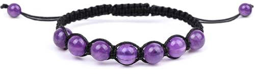 Polsoio con perline in pietra naturale per donne - Polsoio in corda intrecciata con pietre reali viola e regolabile, catenina intrecciata con perline per yoga, regalo per ragazze