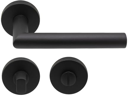 KARATINTL Ensemble de poignées de porte de salle de bain - Noir mat - Norme DIN (WC/salle de bain)