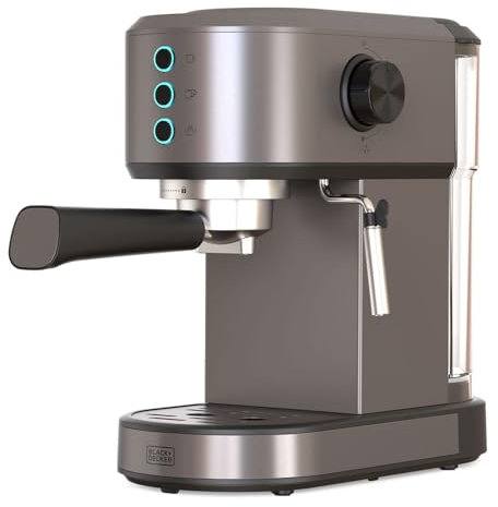 BLACK+DECKER - Macchina per Caffè Espresso BXCO1350E | 1350W | 20 Bar | Sistema Termoblock | Filtri per 1 e 2 Tazze | Cappuccinatore | Serbatoio 1L Rimovibile | Scaldatazze e Vaschetta Rimovibile