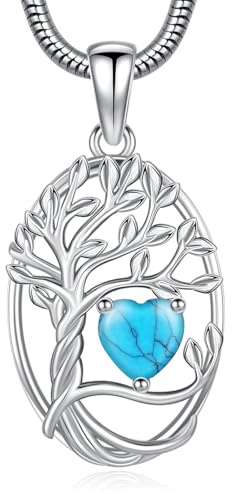 Eusense Arbre de vie Collier Pierre de Naissance Pendentif Coeur Collier Arbre de vie Pendentif Anniversaire de Mariage saint Valentin fête des Mères Bijoux Cadeau pour Femmes Filles