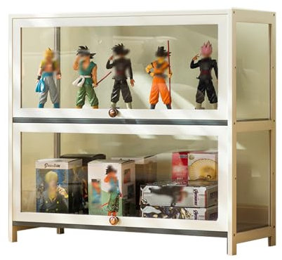 errtsdb 80x33x73cm vitrinenschrank, 2 Schicht Sammlervitrine Kuriositätenschränke mit Glastüren, glasvitrine stehend für Miniaturmodelle von Autos, Weiß/Von Allen Seiten transparent
