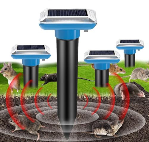 Mole Repellent Sonic-gerät 4 Stück Ultrasonic Solar Maulwurfabwehr Maulwurfschreck Wühlmausabwehr Schlagenabwehr Eidechsenabwehr Mole Repellent Schädlingsbekämpfung für Den Rasen Garten