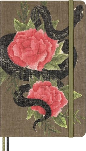 Moleskine Jahr der Schlange Notizbuch, Liniert Notizbuch mit Festem Leineneinband und Elastische Verschluss, Jahr der Schlange Kollektion, Design Blumen, Groß Format 13 x 21 cm