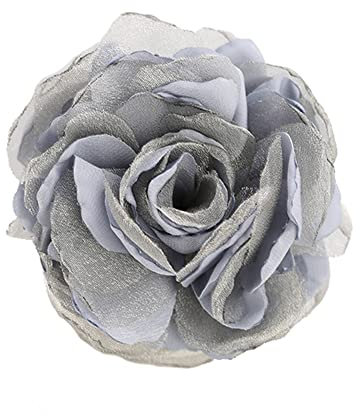 Kabelife Damen Rose Blume Brosche,Blume Ansteckblume, Blume Haarspange, Haarclip Blume, Rosen Haarnadeln Haarblume Haarblüte Haarschmuck 7.5CM (Grau)