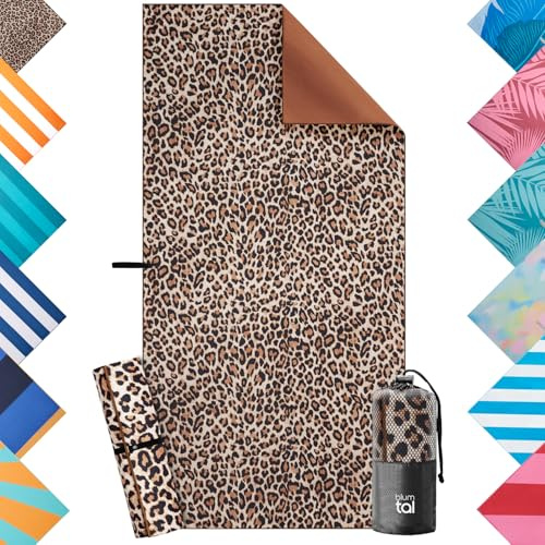 Blumtal telo mare grande 90x180 cm microfibra - asciugamano mare grande compatto e ad asciugatura rapida - teli mare grandi senza sabbia e nastro - beach towel morbido e con motivo a leopardo
