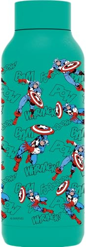 QUOKKA SOLID X MARVEL | BOTELLA TÉRMICA DE ACERO INOXIDABLE DOBLE PARED | CAPTAIN AMERICA RETRO COMIC