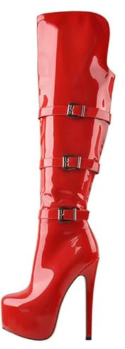 Meinabsatz Stivali da donna con plateau con tacco alto, con fibbie, Colore: rosso, 37 EU