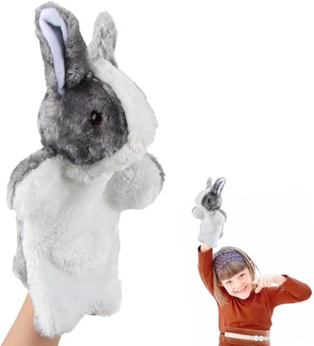 ACTOYS Marionnettes à Main Lapin, Marionnette Enfant, Marionnette Ventriloque, Lapin de Paques, Adapté aux Marionnettes et Théâtres, Histoires du Soir, Histoire pour Enfant (Lapin Gris)
