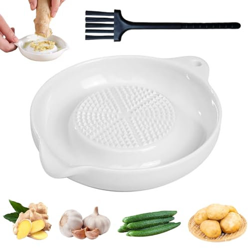 Rallador de cerámica, rallador de jengibre de cerámica, rallador de ajo, rallador de cerámica con cepillo para la familia, cocina, puré de manzana, limón, jugo de jengibre, molienda, 11 x 9, 2 cm