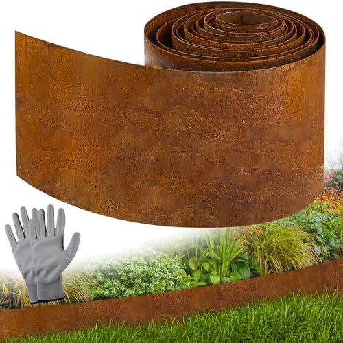 Vehipa 10mx20cm Garten Rasenkante aus Cortenstahl mit 1 Paar Handschuhe