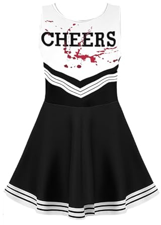 NebulaGlam Costume Cheerleader Halloween, Costume Zombie Bambina, Abito Zombie Bambina con Abito da Cheerleader, Pompon e Calzini Alti, per Carnevale,Carnevali e Feste a Tema,Halloween (M)