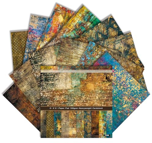 Vintage Boho Scrapbook Paper 6x6 Inch 24 Sheets Single-Sided Decorative Craft Papers for Card Making Junk Journaling Origami Mixed Media (Warm Gold Vintage Paper)