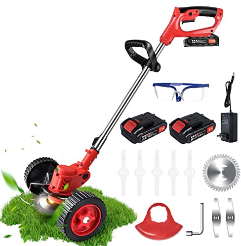 Wacker - Cortacésped eléctrico de mano 3 en 1, recargable con 3 cuchillas, longitud y ángulo ajustables, ideal para granjas y pastos