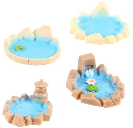 FUTUREORYY 4 Pièces Décoration Miniature de Bassin Lotus en Résine, Décor Réaliste pour Petits Coins, Extérieur, Entretien Minimal, DIY