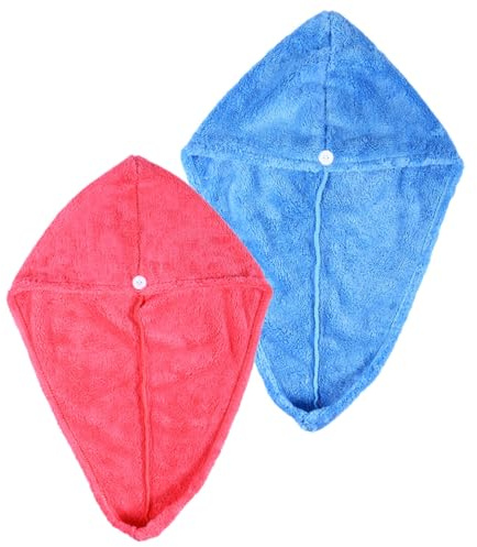 OUNONA 2 Stück Mikrofaser Haartrocknungswickel Saugstark Haarturban für Damen Langes Haar Reise und Fitnessstudio Rosa Blau