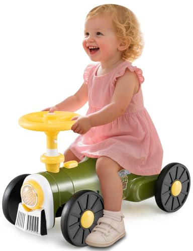GOPLUS Rutschauto für Kinder, Rutschfahrzeug mit Lenkrad, Zuggeräusche & Stauraum unter dem Sitz, Kinderauto mit 4 robusten Rädern, Spielzeug zum Fahren für Kleinkinder von 19-36 Monaten (Grün)