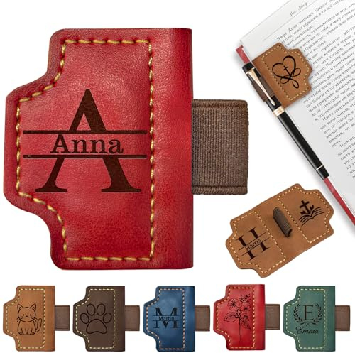 Personalisiert Magnetische Lesezeichen aus Leder mit Stifthalter, Individuell gravierte Lesezeichen für Männer und Kinder Personalisiertes Geschenke für Bücherliebhaber
