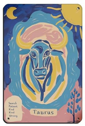 Póster retro de Tauro, letrero de metal de estaño, arte elegante, pintura de hierro, bar, cueva de personas, cafetería, familia, garaje, póster decorativo de pared, 20 x 30 cm