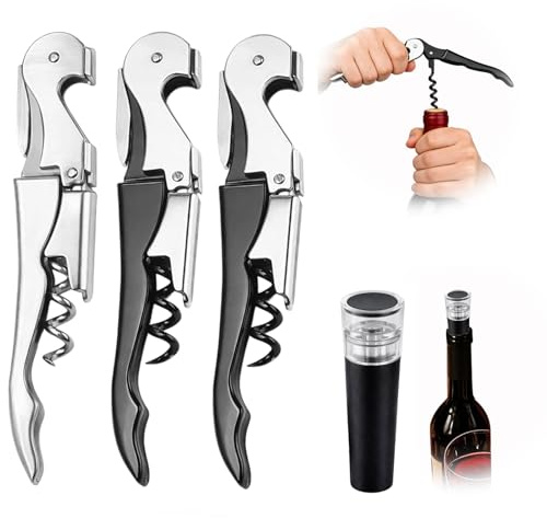 4 Pièces Tire Bouchon Sommelier, 3 en 1 Limonadier Professionnel, Tire Bouchon avec Coupe-Feuillette Et Bouchon à Vide pour Vin, Idéal pour Hôtels Restaurants Mariages