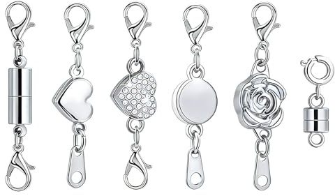 6 Styles Silver Magnetic Necklace Clasps with Double Lobster, Magnetic Necklace Fasteners Set, Durable Magnetics Clasps for Necklaces Jewellery Bracelet Connector Making Accessories