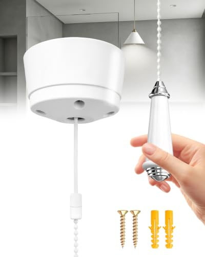 BrightWish 150cm Pull Cord Light Switch Bathroom with Earth Terminal 10AX Chrome Light Pull Cord Switch with Chain Kit Safety Bathroom Ceiling Ceramic Chain Flush for Toilet Ceiling Fan (White)