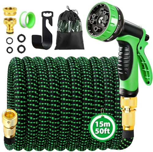 Expandable Garden Hose Pipe 50FT, Flexible Hose Pipes for Garden with 10 Functions Spray Gun & 3/4 1/2 Fittings, Extra Expanding Durable Lightweight Watering Hose for Outdoor Yard Lawn Car Washing